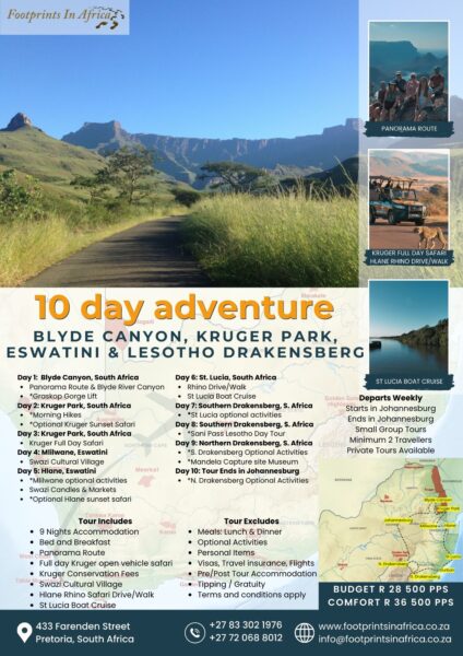 10 Day Kruger, Eswatini & Lesotho Drakensberg Brochure